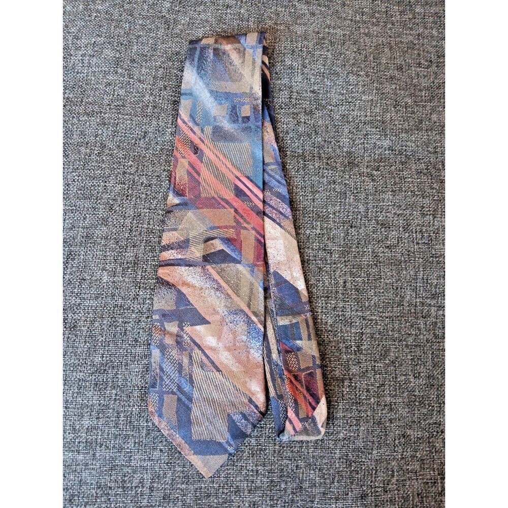 Botany 500 Tie 70s 80s 90s Y2K Mens Beige Blue Red 3.5 Wide 58 Long
